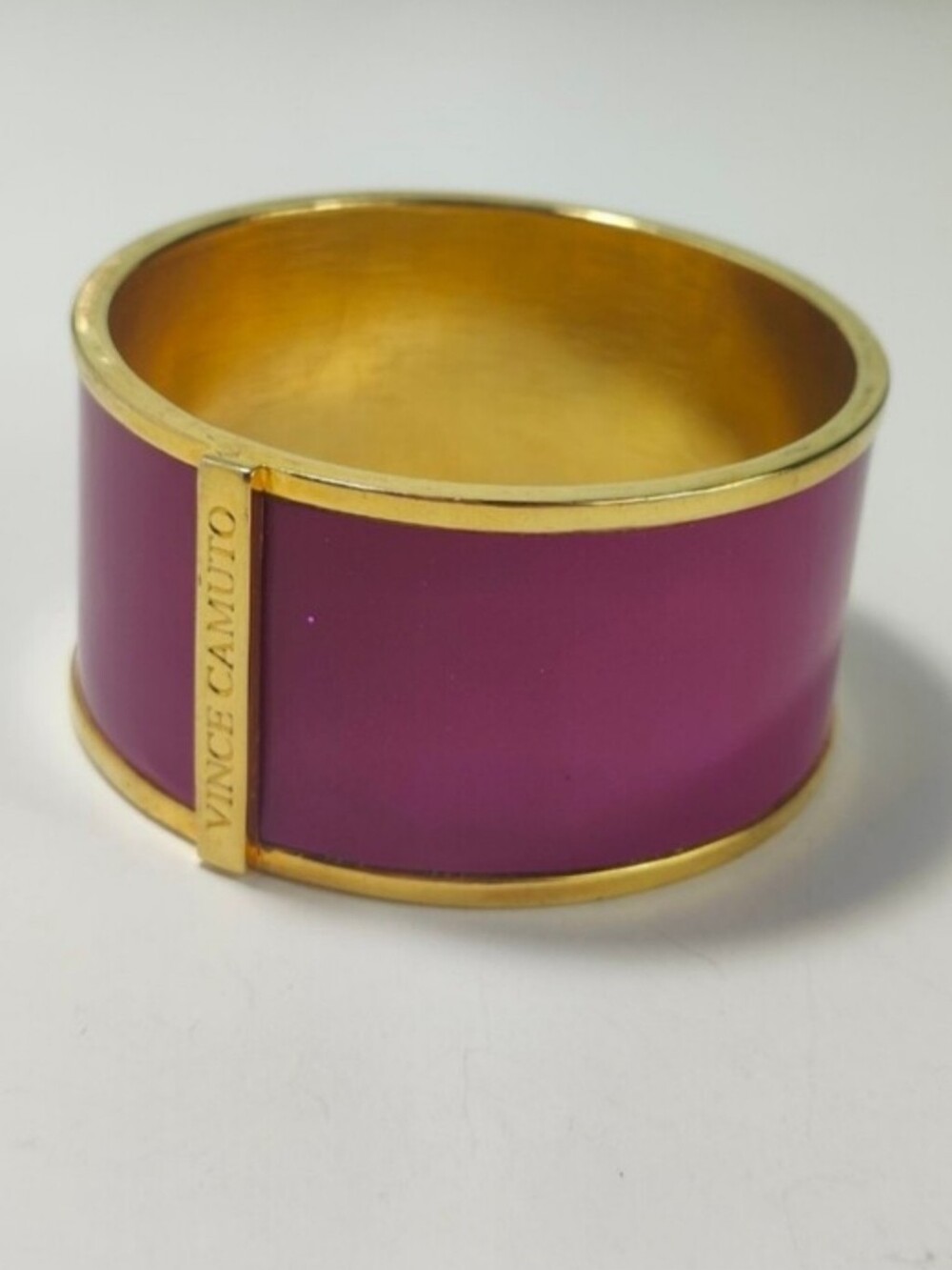 Vince Camuto Purple Magenta Wide Cuff Bracelet Gold Tone Statement Bangle